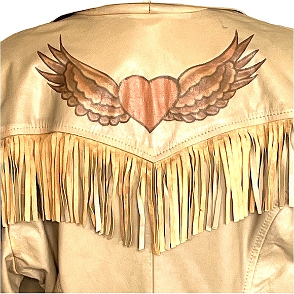 SCULLY “Rodeo Cowboy Fringe Love Tattoo” Leather Jacket Size L Western Rodeo Y2K - Picture 2 of 15
